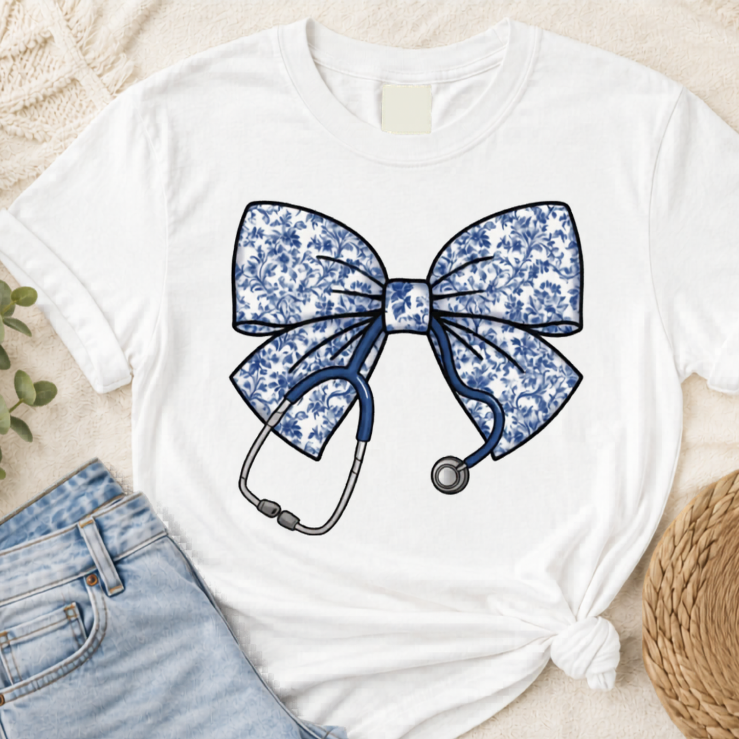 Nurse Coquette Bow & Stethoscope Graphic Tee