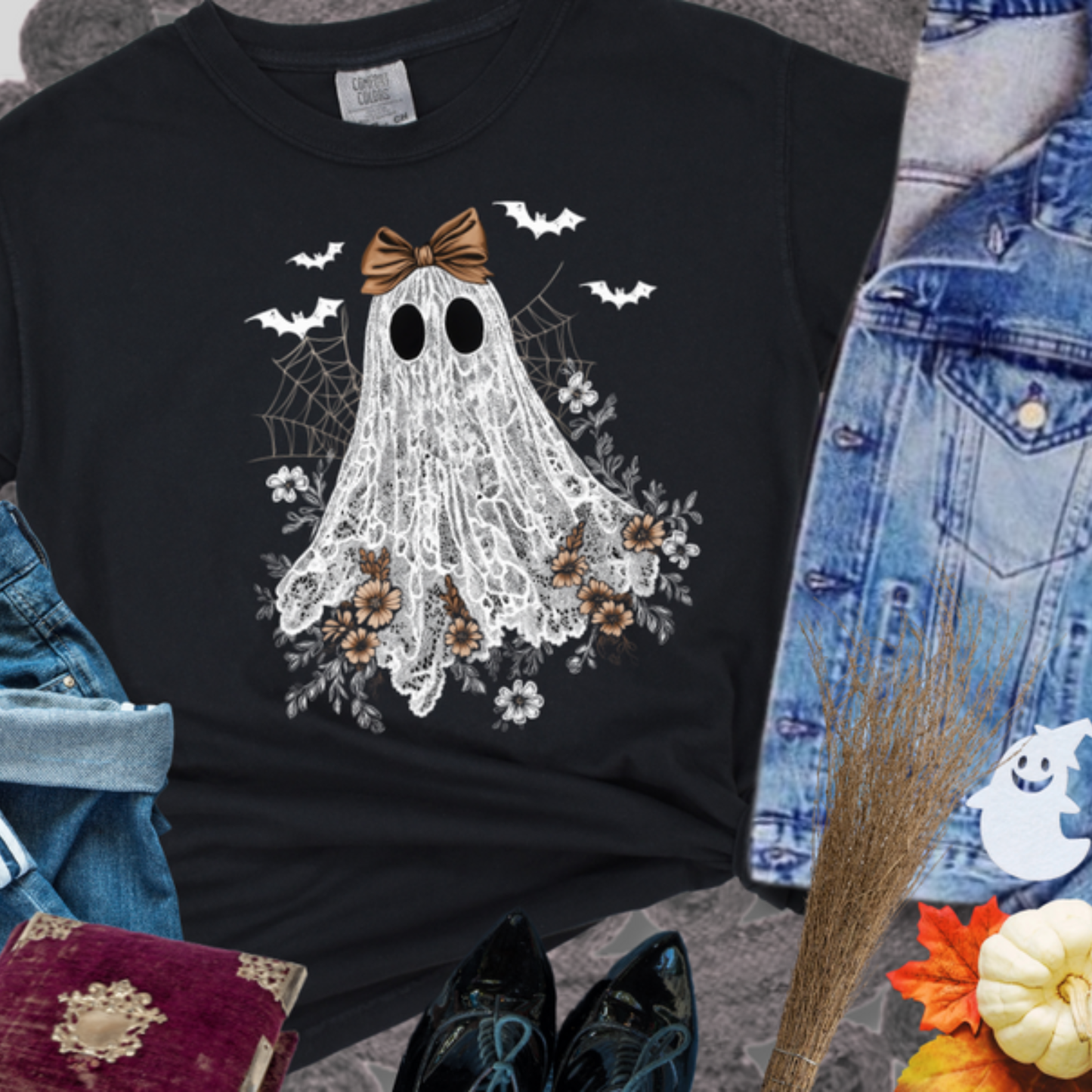Vintage Lace Ghost Graphic Tee