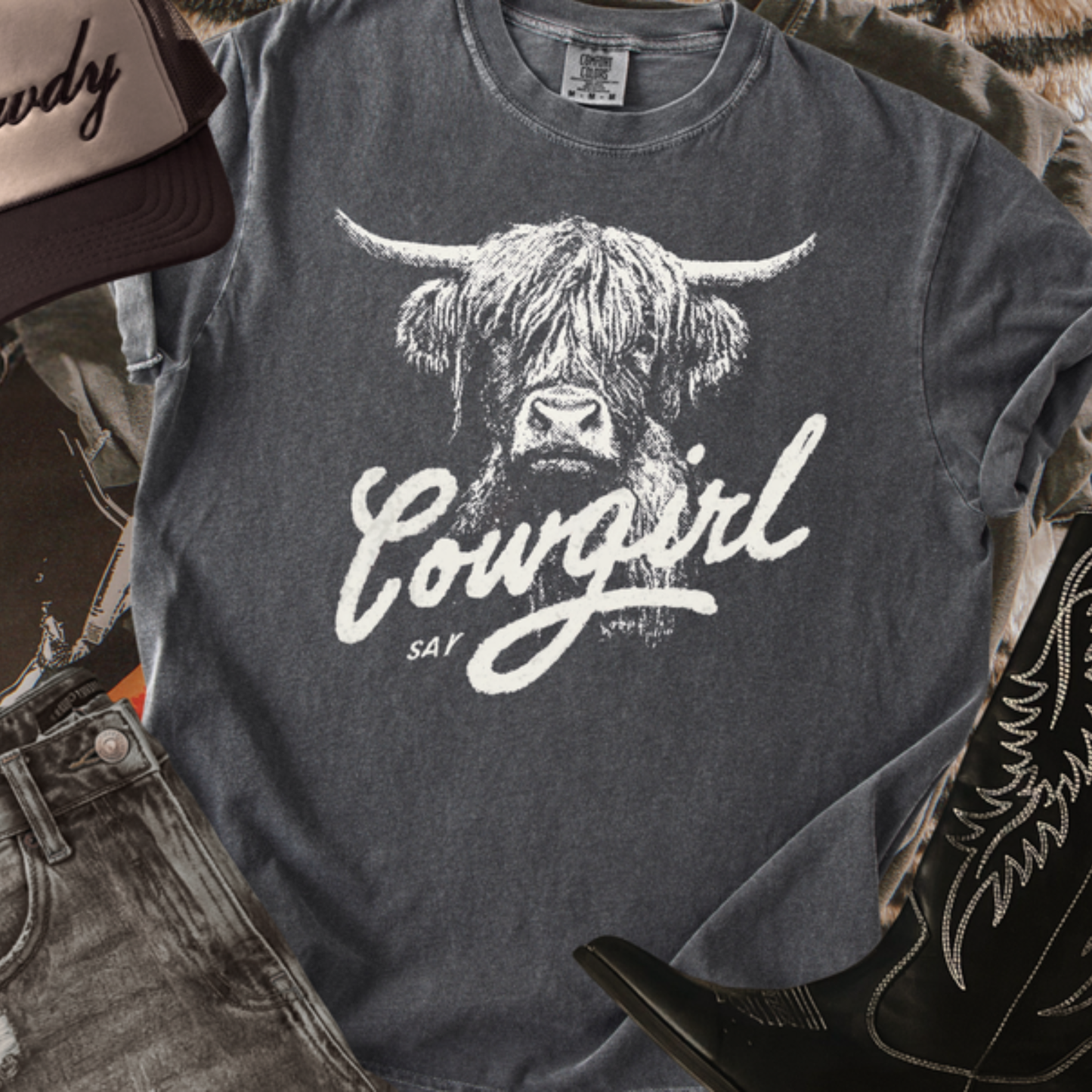 Highland Cow "Cowgirl" Graphic Tee