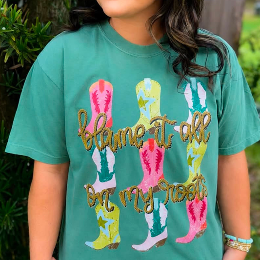 Blame It All On My Roots Cowboy Boot Graphic Tee