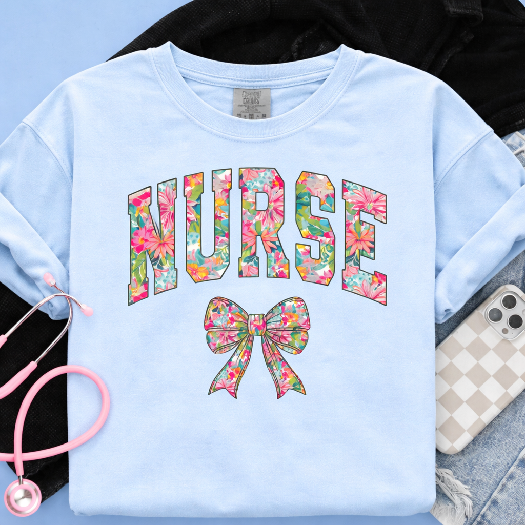 Tropical Floral Nurse Shirt - Blue