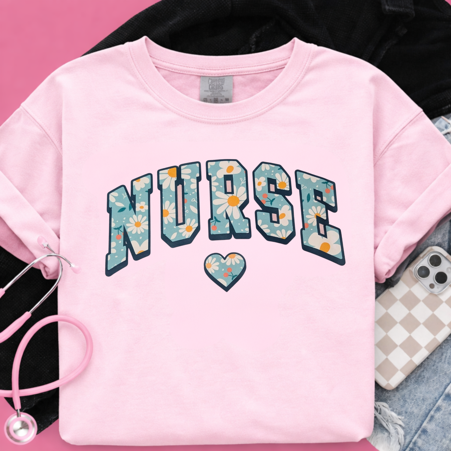 Floral Nurse Shirt - Pink