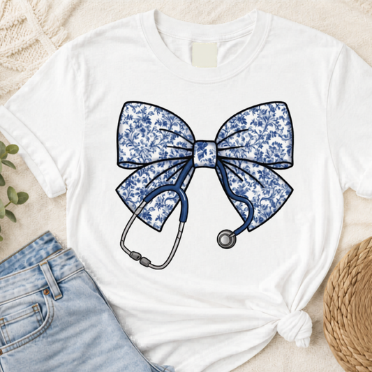 Nurse Coquette Bow & Stethoscope Graphic Tee